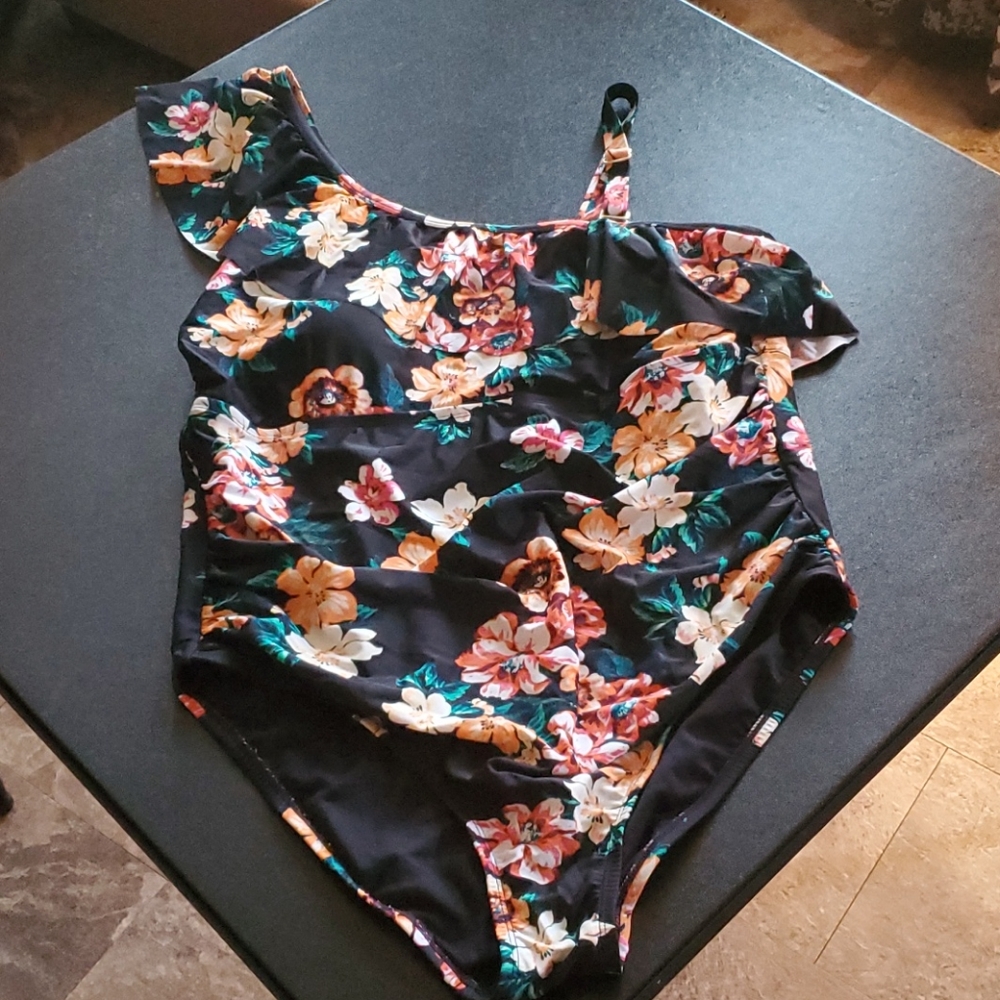 Floral One-Shoulder Women Swim One Piece
